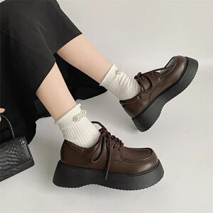 レースアップ シューズ レディース ローファー シューズ スクール靴 フラットシューズ エナメル レザー 高校生 学生 制服 ローヒール カジュアル 厚底靴 秋新作 送料無料 黒 ブラック