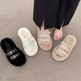 ファーサンダル レディース フェイクファーサンダル スリッパ ルームシューズ モコモコ サンダル フラットヒール 靴 ローヒール ふわふわ おしゃれ 大人 可愛い シンプル美脚 秋冬新作 送料無料