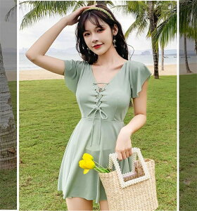 ワンピース水着 レディース オールイン ワンピース 体型カバー ビキニ ママ水着 ミセス セクシー フレア 大きいサイズ 胸元 お腹 お尻 太もも カバーアップ 体型カバー 女性 オトナ 女子 20代