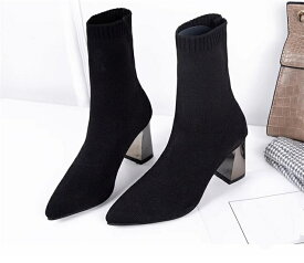 ショートブーツ レディース ポインテッドトゥ ショート丈 ブーツ ミドルヒール ブーツ ストレッチブーツ 歩きやすい ファスナー付き 大人用 おしゃれ きれいめ 美脚見せ 秋冬新作