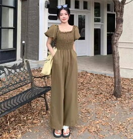 オールインワン パンツ レディース サロペット ロング ワイド パンツ 夏 ゆったり きれいめ 半袖 ワンピース シンプル おしゃれ 人気 旅行 水遊び 海 旅行 カジュアル リゾート