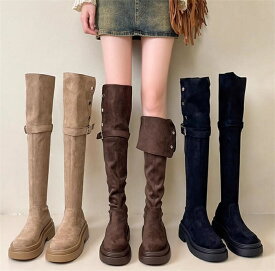 ロング ブーツ レディース 足が細く見える ブーツ ジョッキーブーツ 太ヒール ストレッチ ブーツ ゆったり おすすめ 疲れない 防水 長靴 おしゃれ シューズ 秋冬靴 送料無料！