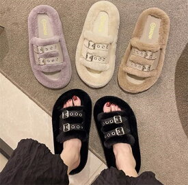 ファーサンダル レディース フェイクファーサンダル スリッパ ルームシューズ モコモコ サンダル フラットヒール 靴 おしゃれ 大人 可愛い シンプル 送料無料 美脚 秋冬新作