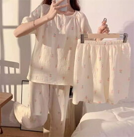 三点セット パジャマ レディース ルームウェア 上下セット 部屋着 半袖 Tシャツ ロングパンツ ショートパンツ 大人用 かわいい おしゃれ シンプル 体型カバー 通気性 ソフト 柔らかい パジャマ 女性 婦人