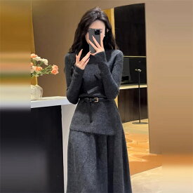 ニットセットアップ レディース 長袖 セーター ニット スカート 上下セット ゆったり きれいめ ニット 通勤 カジュアル ゆったり 暖かい お洒落 無地 体型カバー フォーマル 上品 冬服 大人カジュアル お出かけ