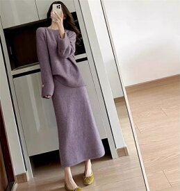 ニットセットアップ レディース 長袖 セーター ニット スカート 上下セット ゆったり きれいめ ニット 通勤 カジュアル ゆったり 暖かい お洒落 無地 体型カバー フォーマル 上品 冬服 大人カジュアル お出かけ
