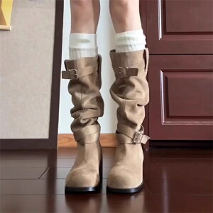 ロングブーツ レディース くしゅくしゅブーツ 大きいサイズ フラットヒールブーツ 履き口 ゆったり ブーツ 美脚 カジュアル シューズ カジュアル お洒落 コンフォート 靴 歩きやすい 20代 30