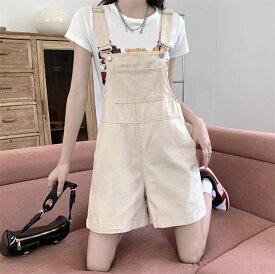 オーバーオール ショートパンツ サロペット パンツ レディース オールインワン ポケット付き ショット丈 ボトムス 綿 コットン 柔らかい 体型カバー 可愛い 綺麗め カジュアル 大人オシャレ ゆったり お洒落