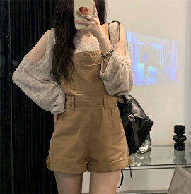 オーバーオール ショートパンツ サロペット パンツ レディース オールインワン ポケット付き ショット丈 ボトムス 綿 コットン 柔らかい 体型カバー 可愛い 綺麗め カジュアル 大人オシャレ ゆったり お洒落