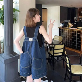 デニム サロペット ショートパンツ オーバーオール サロペット パンツ レディース オールインワン ポケット付き ショット丈 ボトムス 綿 コットン 柔らかい 体型カバー 可愛い 綺麗め カジュアル 大人オシャレ ゆったり お洒落