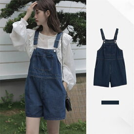 デニム サロペット ショートパンツ オーバーオール サロペット パンツ レディース オールインワン ポケット付き ショット丈 ボトムス 綿 コットン 柔らかい 体型カバー 可愛い 綺麗め カジュアル 大人オシャレ ゆったり お洒落