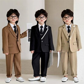 子供スーツ 男の子 スーツ 4点セット 子供 フォーマル ジャケット+ベスト+ズボン＋ネクタイ セット 通年 ピアノ発表会 キッズ 紳士服 子供服フォーマルスーツ 入学式 入園式 卒業式 七五三