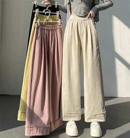 ワイドパンツ レディース ストレート ボトムス ハイウェスト ロングパンツ ゆったり 脚長シルエット ボトムス 美脚 通気性 快適 ストレッチ ガウチョパンツ 体型カバー シフォン リゾート サマー 送料無料!