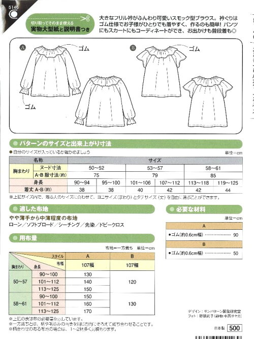 楽天市場 パターン 型紙 こども フリルカラーブラウス 簡単 実寸大 実物大 作り方 レシピ 子供服 ベビー服 ズボン スカート シャツ トップス メール便 ゆうパケット ｏｋ 手芸のピロル