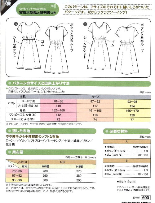 楽天市場 パターン 型紙 ウエストゴムワンピース 簡単 実寸大 実物大 作り方 レシピ レディース スカート パンツ ワンピース トップス メール便 ゆうパケット ｏｋ 手芸のピロル