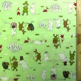 キャラクター 生地 布 ムーミン （ グリーン系 ) 柄番号34 シーチング （ 綿100％ ) 生地幅−約106cm （ 生地 ムーミン 生地 ムーミン生地 生地ムーミン 生地 リトルミイ 生地 ミイ 生地 スナフキン 生地 ）