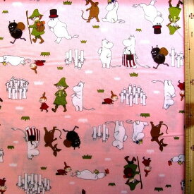 キャラクター 生地 布 ムーミン （ ピンク系 ) 柄番号34 シーチング （ 綿100％ ) 生地幅−約106cm（ 生地 ムーミン 生地 ムーミン生地 生地ムーミン 生地 リトルミイ 生地 ミイ 生地 スナフキン 生地 ）
