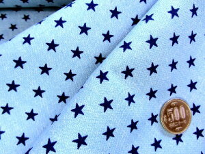 < ハギレ 40cm > プリント 生地 はぎれ カットクロス スターライト ( デニム調オックス ブルー ) ( 星 星柄 空 スター ドット かわいい おしゃれ 男の子 女の子 子供 入園 入学 )