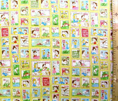 楽天市場 キャラクター 生地 アルプスの少女ハイジ 切手柄 イエロー 柄番号７ 18 19 生地 布 キャラクター生地 手芸のピロル