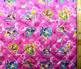 Q- キャラクター キルティング 生地 アイカツフレンズ！ （ ピンク ) （ キルト キルティング生地 布 入園 入学 ）