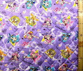 Q- キャラクター キルティング 生地 アイカツフレンズ！ （ パープル ) （ キルト キルティング生地 布 入園 入学 ）