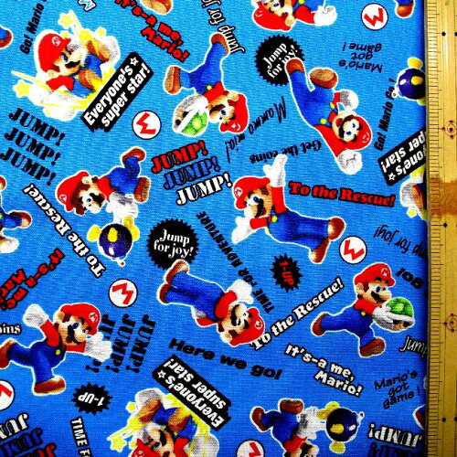 楽天市場 キャラクター 生地 スーパーマリオ ブルー 柄番号２０ 18 19 マリオ まりお 手芸のピロル