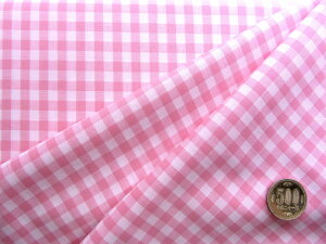 < ハギレ 40cm > ギンガムチェック 生地 ブロード広幅 ピンク ( 中格子6ミリピッチ幅 ) はぎれ カットクロス 格子柄