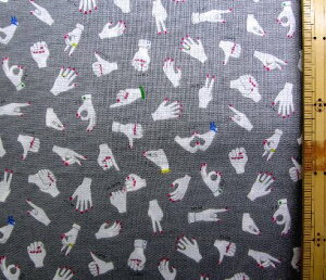 ★残りわずかです(廃番になりました) プリント生地 布 ハンド柄( グレー ) シーチング ( 綿100% ) 生地幅−約108cm ( ヒト モノ パーツ 手 かわいい 可愛い おしゃれ 女の子 子供 入園 入