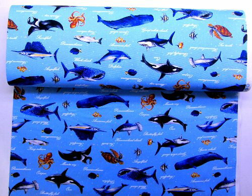 楽天市場 プリント生地 布 かっこいい 海の生き物たち ブルー オックス 綿100 生地幅 約108cm 海 クジラ シャチ サメ イルカ カメ タコ 魚 さかな カッコイイ 男の子 女の子 子供 入園 入学 手芸のピロル