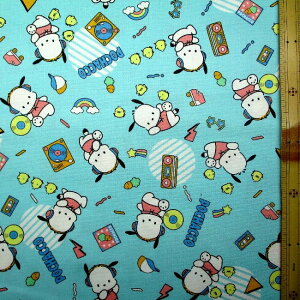 キャラクター 生地 布 ポチャッコ( ブルー系 ) 柄番号10( 2025 ) オックス ( 綿100% ) 生地幅−約108cm ( サンリオ サンリオキャラクター ポチャコ )
