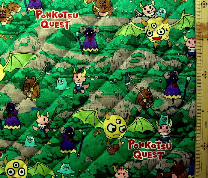 楽天市場 ｑ キャラクター キルティング 生地 ポンコツクエスト 魔王と派遣の魔物たち グリーン系 柄番号１ 21 22 キルト 生地幅 約106cm 表地 オックス 綿100 ポンクエ カク イムラ ミツイ クロヌマ ツチダ 手芸のピロル