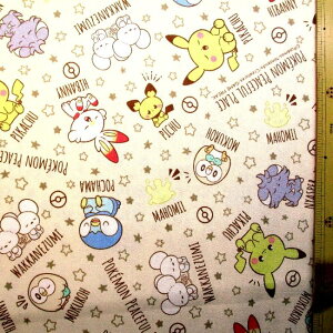 キャラクター 生地 布 ポケピース ( ポケットモンスター ) ( ベージュ系 ) 柄番号138( 2025 ) オックス ( 綿100% ) 生地幅−約108cm ( ポケモン生地 ポケモン 生地 ポケ ピース ピカチュウ )