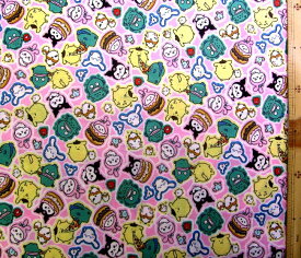 ＜★廃番のため残りわずかとなりました＞ 　キャラクター 生地 布 ナガノ × サンリオ キャラクターズ （ ピンク系 ) 柄番号2 シーチング （ 綿100％ ) 生地幅−約106cm ( ナガノ コラボ シナモ ポムポムプリン クロミ マイメロ )