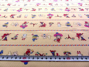 <1m カットクロス > キャラクター 生地 はぎれ カットクロス 水森亜土 ( パリボーダー ) ( ベージュ系 ) 柄番号2 オックス ( 綿100% ) 生地幅−約108cm ( みずもり あど 亜土ちゃん あどちゃ