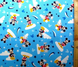 <★廃番のため残りわずかとなりました>  キャラクター 生地 ミッキーマウス ( ブルー系 ) 柄番号112クラフトシリーズ オックス ( 布 綿100% ) 生地幅−約108cm ( ディズニー ミッキーマウ