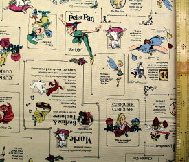 キャラクター 生地 布 ディズニー クラシック （ ベージュ系 ) 柄番号1（ 2023 ) オックス （ 綿100％ ) 生地幅－約108cm ( ディズニー ミッキー ミニー ダンボ ピノキオ マリー プリンセス ティンカーベル 101 )