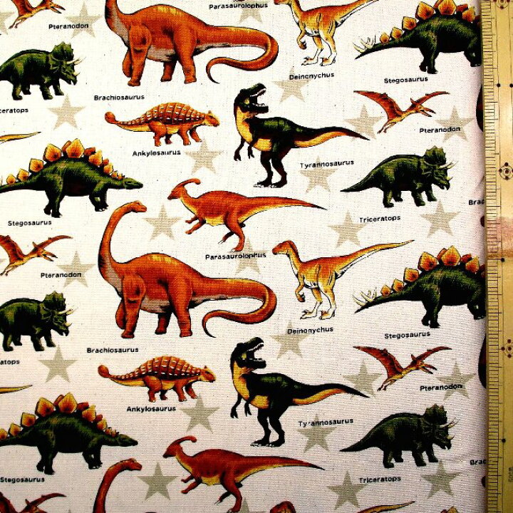 楽天市場】プリント生地 布 恐竜 スター（ 生成系 ) オックス（ 綿100  