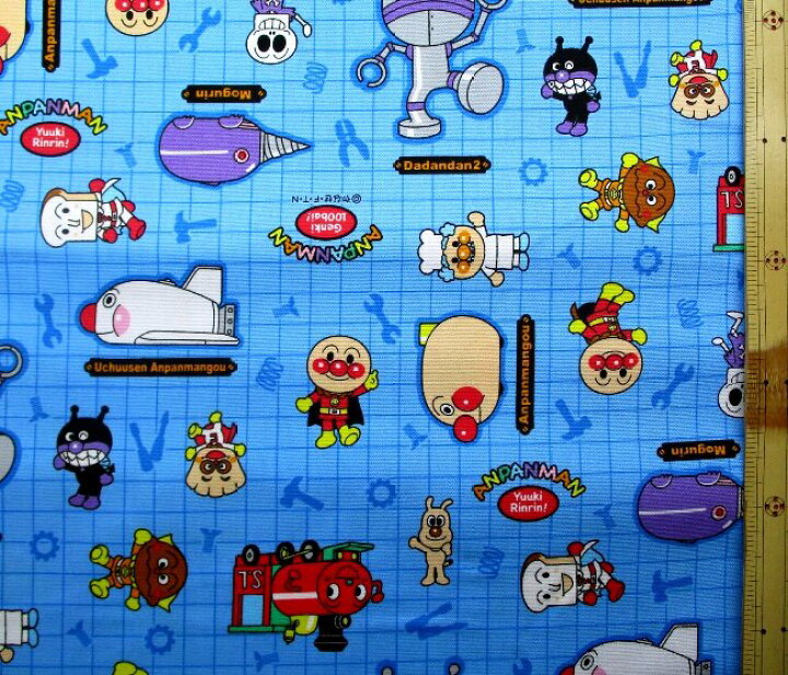 楽天市場】キャラクター 生地 布 アンパンマン （ ブルー系 ) 柄番号98 