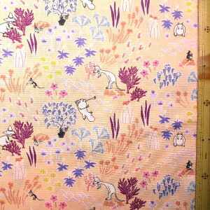 キャラクター 生地 布 ムーミン ( 浅瀬のたからもの ) ( オレンジピンク系 ) 柄番号47 TCポプリン ( ポリエステル65% 綿35% ) 生地幅−約108cm( ムーミン生地 ムーミン 生地 ミイ スナフキン