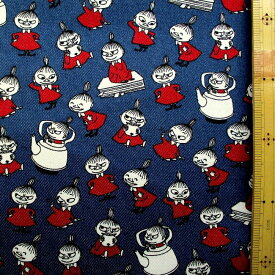 キャラクター 生地 布 ムーミン （ リトルミイ 紺系 ) 柄番号48 TCツイル （ 綿60％ テトロン40％ ) 生地幅−約108cm （ 生地 ムーミン 生地 ムーミン生地 生地ムーミン 生地 リトルミイ 生地 ミイ 生地 スナフキン 生地 ）