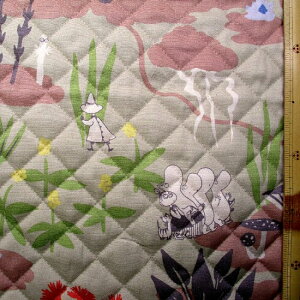 Q- キルティング 生地 布 ムーミン( めざめる大地 ) ( ベージュ系 ) 柄番号45( 1パネル58 )キルティング生地 キルト 生地幅-約104cm 表地 オックス( 綿100% ) ( ムーミン生地 ムーミン 生地 ニ