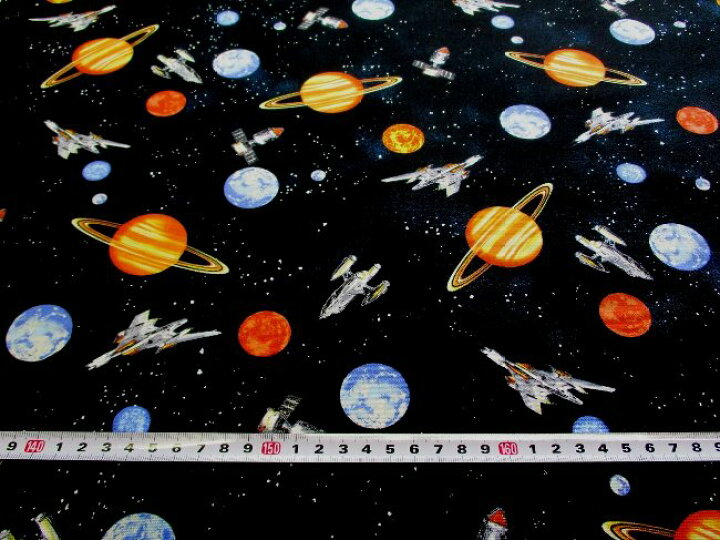 楽天市場】プリント生地 宇宙惑星 （ 黒 ) オックス（ 綿100％ ）生地 