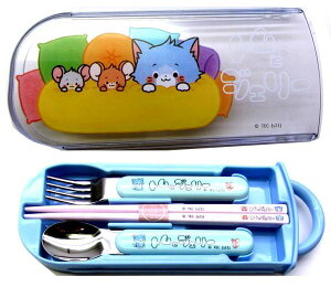 キャラクター スプーン フォーク お箸 ( 三点セット スライド式 トリオ ) ケース付き トムとジェリー ( まんが ブルー ) ( とむとじぇりー トムジェリ キャラクターグッズ おはし お箸セッ