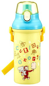 キャラクター 水筒 キュリアスジョージ ( おさるのジョージ )( アルファベット 薄ブルー イエロー系 ) 480ml ( ワンタッチオープン 直飲みタイプ ) ( おさる ジョージ じょーじ ランチグッ