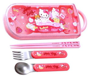 キャラクター スプーン フォーク お箸 ( 三点セット スライド式 トリオ ) ケース付き キティ ( Fancy Snacks Sweets ピンク系 ) ( 本体 約76×198×17mm )( ハローキティ サンリオ ランチグッズ お