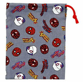 キャラクター 巾着袋（きんちゃく袋） スパイダーマン（ POP COMICS グレー系 ） （ コップ袋向き ) （ 大きさ 約 20.5x14.8cm×隠しマチ8cm )（ アメコミ アメリカン コミック ヒーロー 巾着ポーチ きんちゃく キッズ 子供 小物入れ お弁当袋 ）