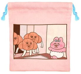 キャラクター 巾着袋（きんちゃく袋） おぱんちゅうさぎ（ おぱんちゅ クロワッサン ピンク系 ）（ 大きさ 約 19×17.5cm ) （ おパンチュウサギ オパンチュウサギ 可哀想に! んぽちゃむ SNSキャラクター巾着ポーチ きんちゃく ）【メール便OK】