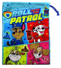 キャラクター 巾着袋 （ きんちゃく袋 ) パウパトロール ( Paw Patrol ) （ ブルー系 ) （ 大きさ 約 20.5x14.8cm×隠しマチ8cm ）（ チェイス マーシャル ラブル パウパト ) 【メール便 OK】