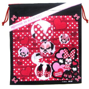 キャラクター 巾着袋 ( きんちゃく袋 ) ミニーマウス ( 中サイズ ) ( ハート ピンク/赤 ) ( 巾着 袋 巾着ポーチ きんちゃく キッズ 子供 小物入れ お弁当袋 手提げ 手さげ 給食 遠足 ) 【メ
