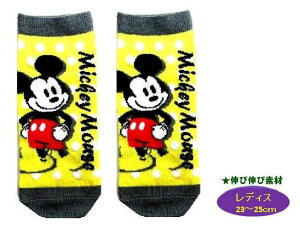 キャラクター ソックス 靴下 ミッキーマウス ( レディス23〜25cm ) ( イエロー 黄色 系 ドット/グレー )